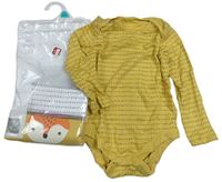 3x body hořčicové s flíčky+ hořčicové s liškou+ bílé s fľakmi F&F