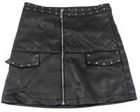 Čierna koženková prepínaci sukňa s cvokmi  River Island