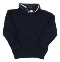 Tmavomodrý melírovaný sveter s košeľovým golierikom Next