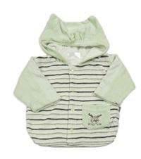 Bielo-čierno-zelená pruhovaná zamatová podšitá prepínaci mikina so sobom a kapucňou