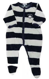 Tmavomodro-bílý pruhovaný sametový overal s rybkou Absorba