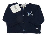 Nové - tmavomodrý propínací svetr s mašlí Absorba