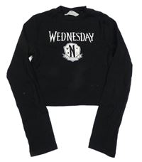 Černé žebrované crop triko s potiskem Wedneday H&M