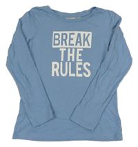 Modré tričko s nápisom Alive