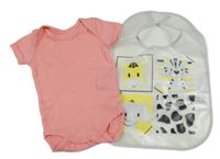 2 set - růžové body + průhledný bryndák  se zvířátky