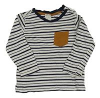 Bielo-tmavomodro-hnedé pruhované tričko H&M