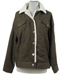 Dámská kávová manšestrová košilová bunda s huňatým límcem Shein