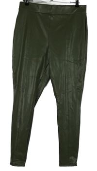 Dámske olivové koženkové legíny Papaya