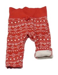 Červené vzorované teplákové tepláky s úpletovým pasom a bílými vzory C&A