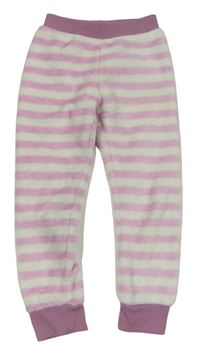 Bielo-svetloružové pruhované chlpaté pyžamové nohavice Alive
