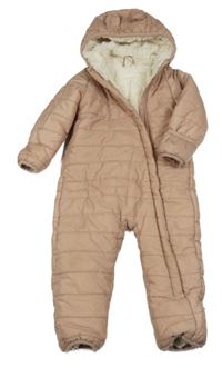 Pudrová šušťáková prešívaná zimná kombinéza s kapucňou