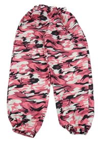 Bielo-ružovo-čierne army ľahké cuff nohavice