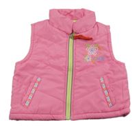Ružová šušťáková zateplená vesta s kvietkami
