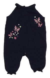 Tmavomodrý kalhotový overal s motýly Topomini