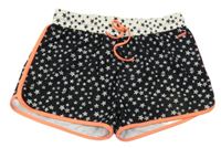 Čierno-biele plážové kraťasy s hviezdami a neonovým lemem Protest