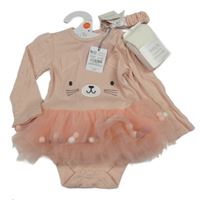 Nové - 3Set - Světlerůžové perforované body ,+ čelenka + punčocháče Tu