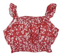 Rubínový kvetovaný crop top Shein