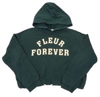 Tmavozelená crop mikina s nápisom a kapucňou H&M