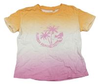 Oranžovo-bielo-ružové tričko s palmami