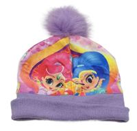 Barevno-fialová plyšovo/pletená čepice Shimmer&Shine