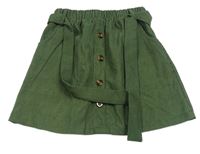Khaki rebrovaná sukňa s gombíkmi a opaskom Shein