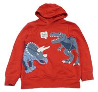 Červená mikina s dinosaury a kapucí C&A