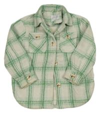 Bielo-zelená kockovaná vlnená košeľová bunda Primark