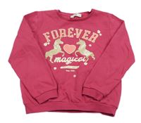 Ružová mikina s jednorožcami a nápisom C&A