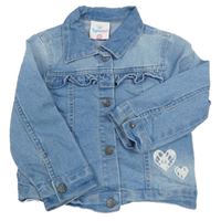 Modrá rifľová bunda so srdiečkami a volánikmi Topolino