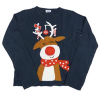 Tmavomodrý sveter so sobom Hip&Hopps