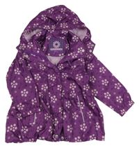 Fialová šusťáková jarní parka s kytičkami a odepínací kapucí Tchibo