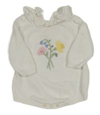 Biele pletené body s kvietkami a volánikmi Nutmeg