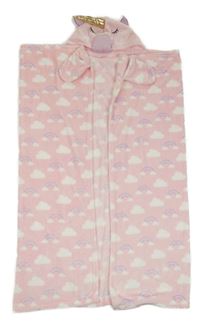 Svetloružová chlpatá deka s kapucí - jednorožec