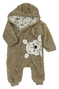 Béžová chlpatá podšitá kombinéza s medvídkem Pú a kapucňou Disney