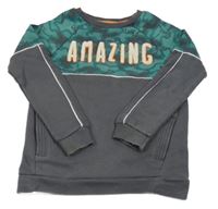 Sivo-zelená mikina s dinosaurami a nápisom George