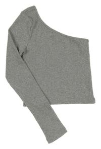 Strieborný trblietavý rebrovaný crop sveter s jedním rukávom H&M