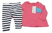 Nové - 2set - Ružové tričko s dinosaurem + pruhované legíny F&F