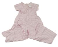 Nové - Světlerůžovo-bílý pruhovaný plátěný culottes overal M&S