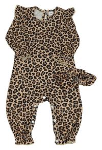 2set - Béžovo-černý vzorovaný overal + čelenka 