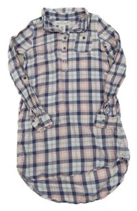 Modro-svetloružová -biele kockované košeľové šaty H&M