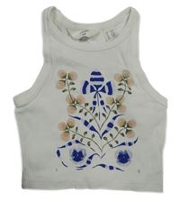 Smotanový rebrovaný crop top s potlačou