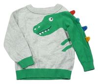 Svetlošedá -zelený melírovaný sveter s dinosaurom Bluezoo
