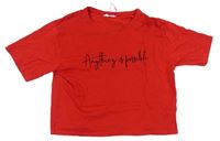 Červené melírované crop tričko s nápisom Candy Couture