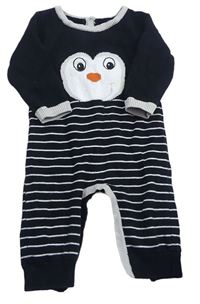 Čierno-bielo-svetlosivý pletený zateplený overal s tučňáčkem a pruhmi ORCHESTRA