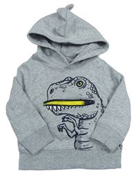 Sivá melírovaná mikina s dinosaurem/kapsou a kapucňou s ostny GAP