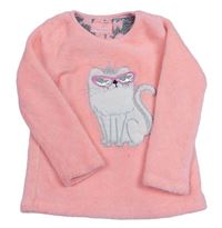 Neónově korálová chlpatá mikina s mačičkou zn. PRIMARK