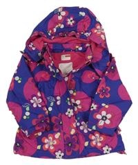 Safírovo-tmavoružová šušťáková jesenná parka s kvetmi a bodkami a odopínacíá kapucňou name it.