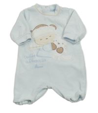 Svetlomodrý zamatový overal so zvieratkami