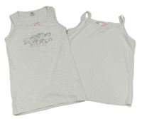 2x - Bílá s puntíky + bílo-šedá košilka s koníky 