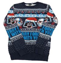 Tmavomodro-biely vzorovaný sveter so Star Wars s vánočním motívom Tu